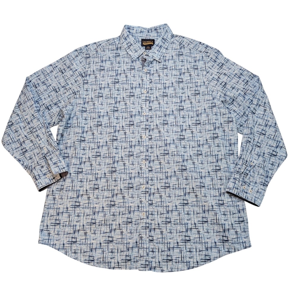 NWT Cremieux Premium Denim Shirt Mens 3XT Tall Blue Grid Stretch Button Down